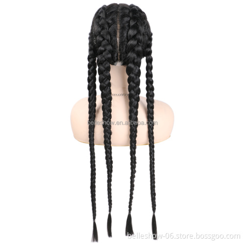 African American 32inch Box Black Braid Hair Wig Synthetic Hair Wig Wholesale 4 Long Box Braided Twist Lace Wigs
